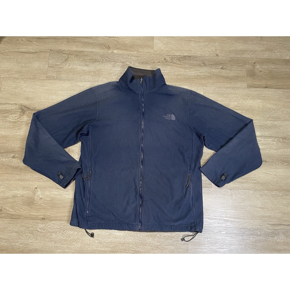 The North Face Mens Sz L Full Zip Fleece Jacket Navy Blue Outdoor